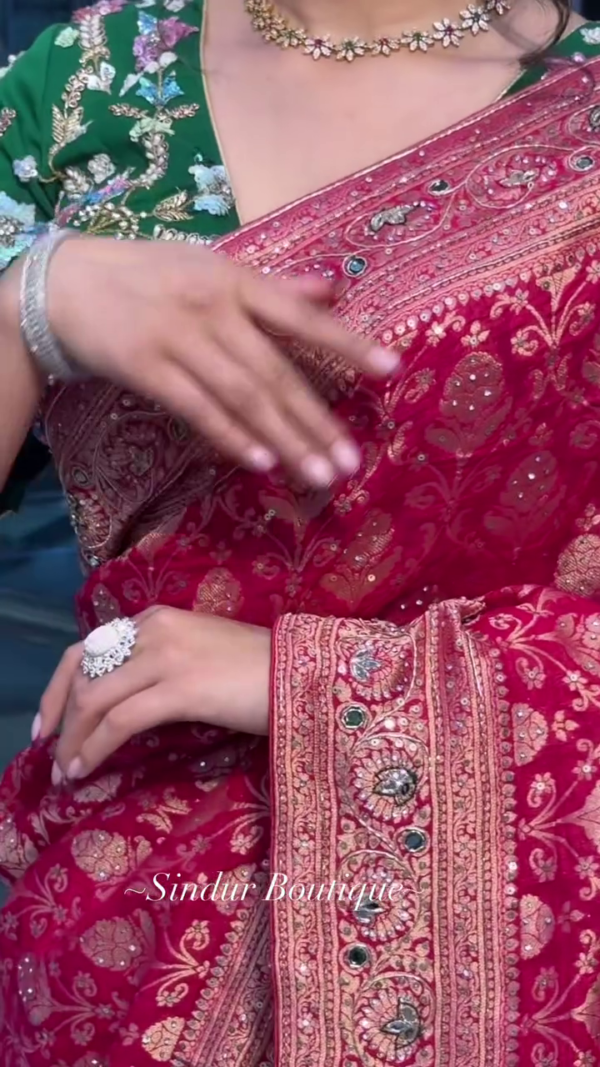 Regal Crimson Banarasi: The Sindur Boutique’s Heritage Silk Masterpiece - Image 2