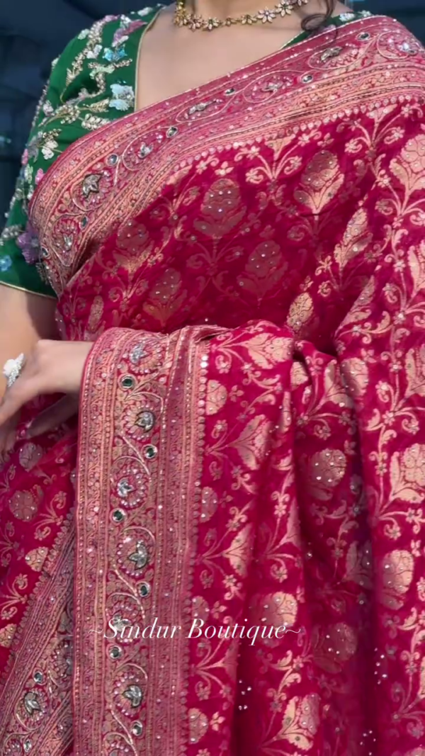Regal Crimson Banarasi: The Sindur Boutique’s Heritage Silk Masterpiece - Image 4