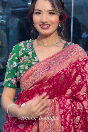 Regal Crimson Banarasi: The Sindur Boutique’s Heritage Silk Masterpiece