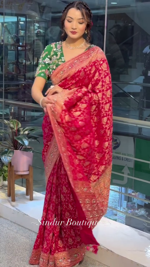 Regal Crimson Banarasi: The Sindur Boutique’s Heritage Silk Masterpiece - Image 5