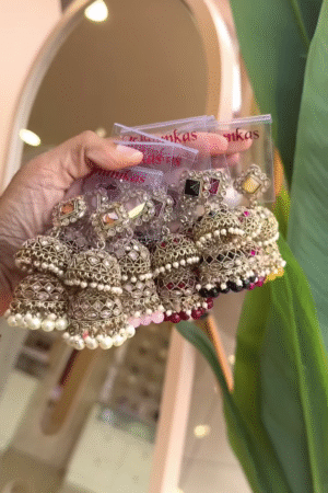Exquisite Silver-Tone Jhumkas – A Timeless Statement Piece
