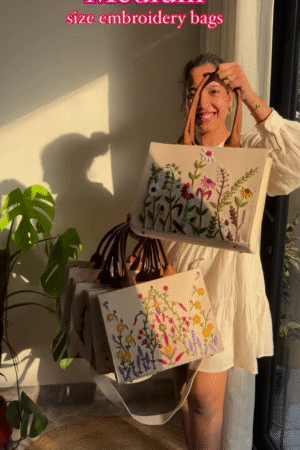 🌸 Medium Embroidered Tote Bags – Handcrafted Floral Elegance