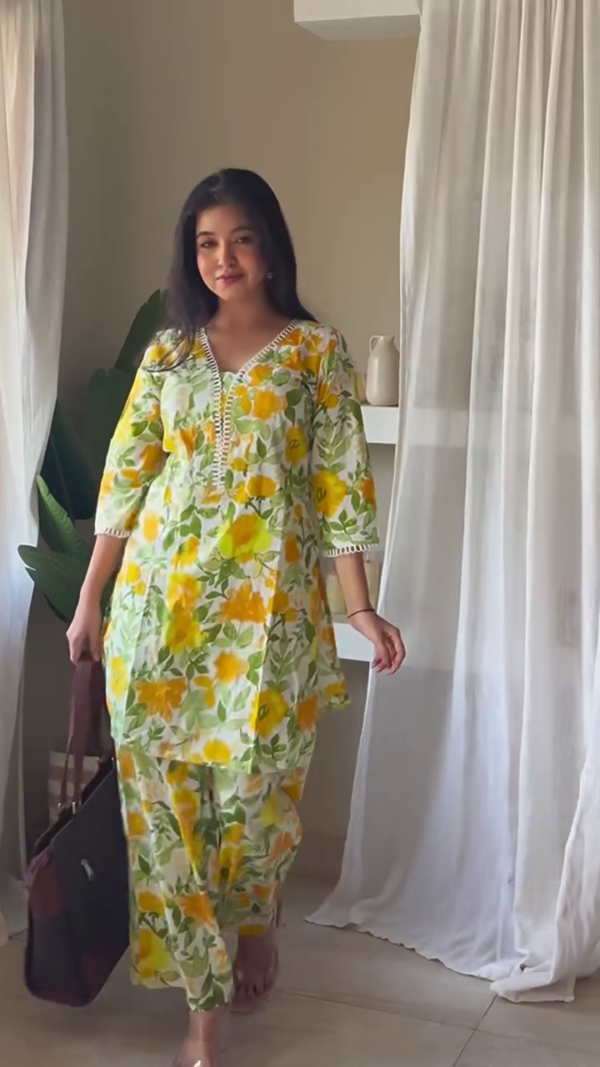 Elegant Everyday Women's Cotton Printed Co-ord Set – Lightweight Kurta and Pant Set with Matching Dupatta Option – Office & Casual Wear