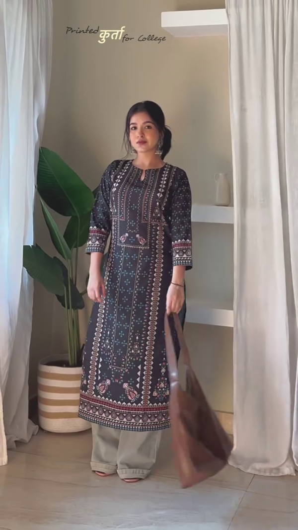 Elegant Ethnic Vibes – Women’s Pure Cotton Printed Straight Kurta Set with Minimalist Motifs & Traditional Border Accents – Ideal for Everyday College Wear - Image 4