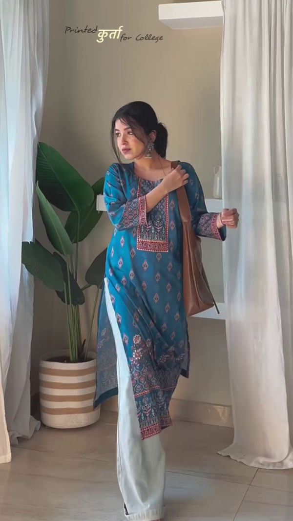 Elegant Ethnic Vibes – Women’s Pure Cotton Printed Straight Kurta Set with Minimalist Motifs & Traditional Border Accents – Ideal for Everyday College Wear - Image 2