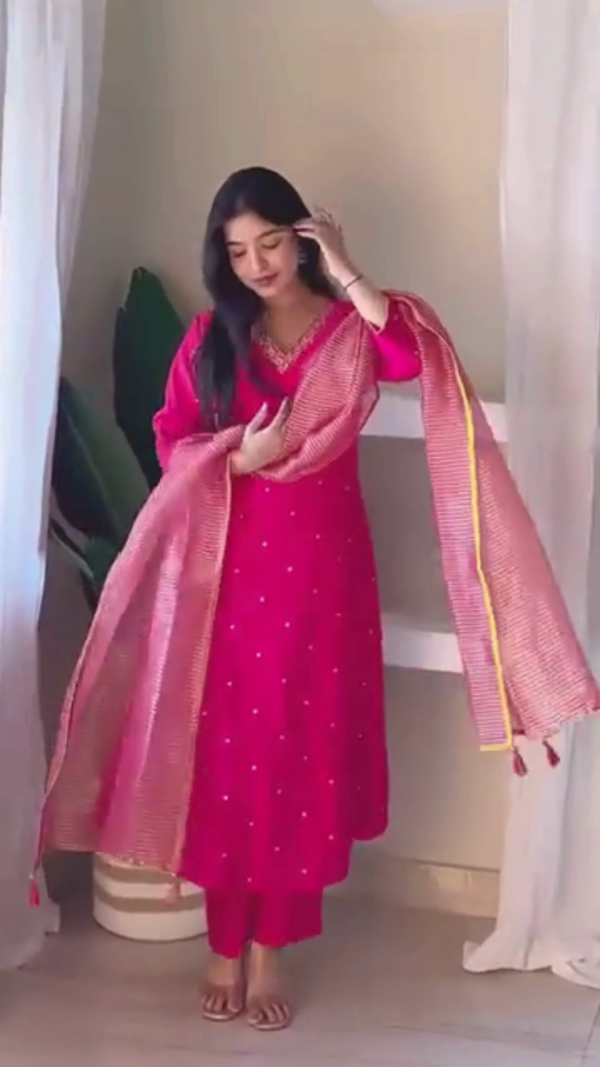 Radiant Grace Premium Cotton Ethnic Wear Set – Elegant Traditional Kurta Pant Dupatta Suits for Women - Image 2