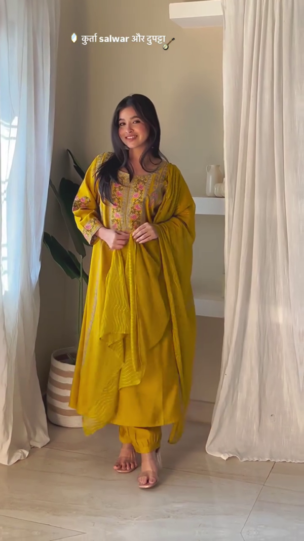 Elegant Heritage Handcrafted Kurta, Salwar & Dupatta Set – Premium Festive & Ethnic Wear Collection for Women - Image 3