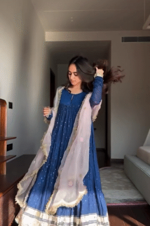 Midnight Blue Gota Patti Anarkali Kurti with Net Dupatta