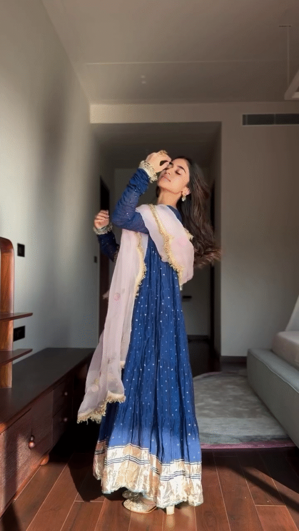 Midnight Blue Gota Patti Anarkali Kurti with Net Dupatta - Image 2