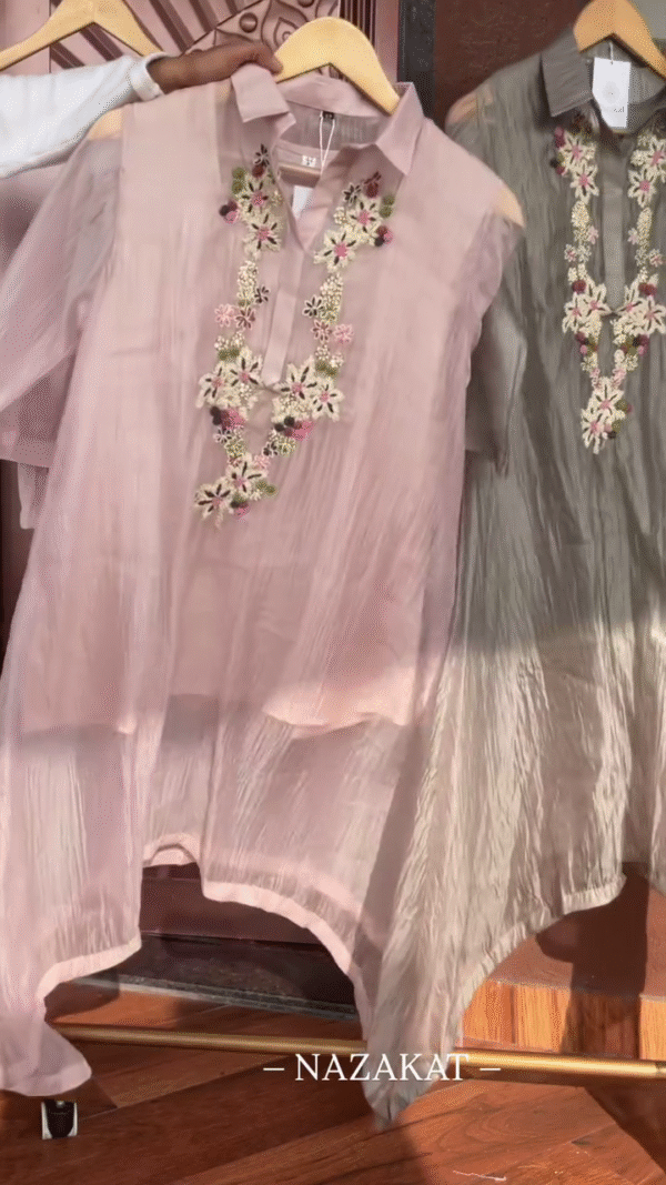 Luxe Crinkle Embroidered Tunic – Floral Cascade Edition - Image 2