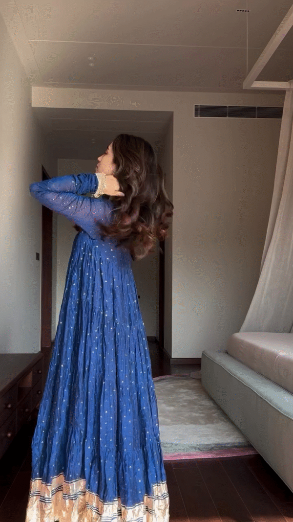 Midnight Blue Gota Patti Anarkali Kurti with Net Dupatta - Image 4