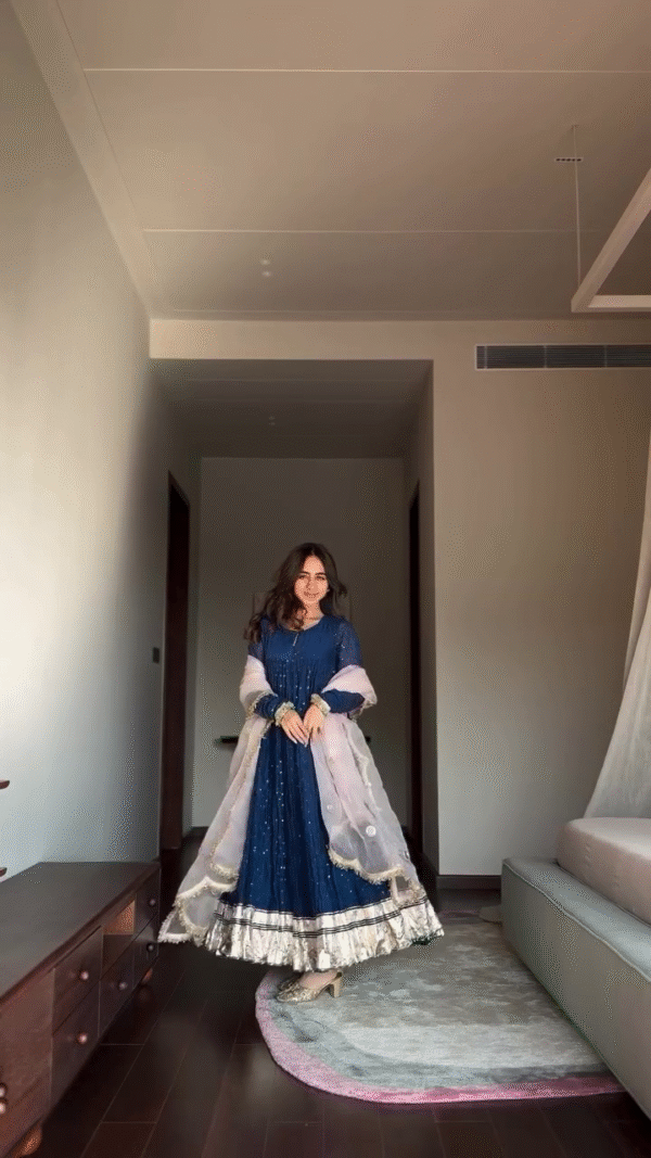Midnight Blue Gota Patti Anarkali Kurti with Net Dupatta - Image 6