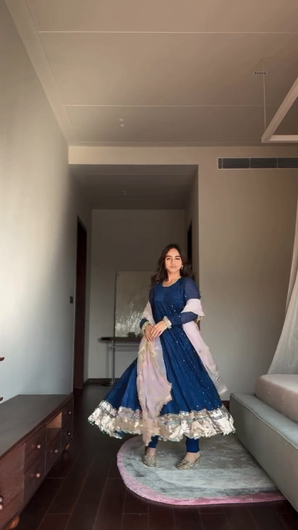 Midnight Blue Gota Patti Anarkali Kurti with Net Dupatta - Image 5