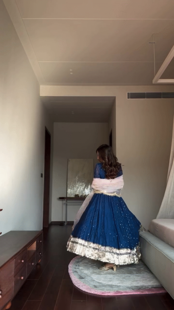 Midnight Blue Gota Patti Anarkali Kurti with Net Dupatta - Image 3
