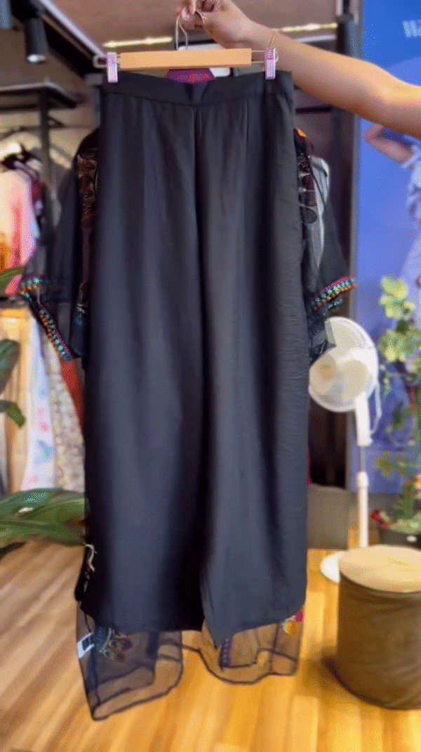 Elegant Embroidered Black Kaftan Dress with Vibrant Colorful Motifs - Image 3