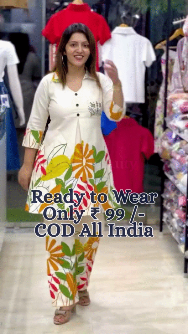 Elegant Indo-Tribal Printed Cotton Co-Ord Set for Women – Ready-to-Wear Comfort Ethnic Wear in Vibrant Maroon & Multicolor Pattern with Front Button Detailing – Budget Friendly Dailywear Set - Image 2