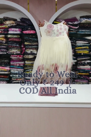 Ready-to-Wear Cream and Pink Embroidered Gown for Women – Elegant Floral Party Dress with Flared Hem and Detailed Bodice