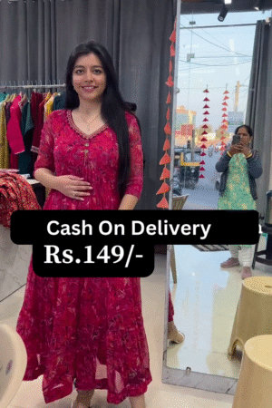 Elegant Red Floral Cotton Frock Kurti Dress – Front Button Pattern