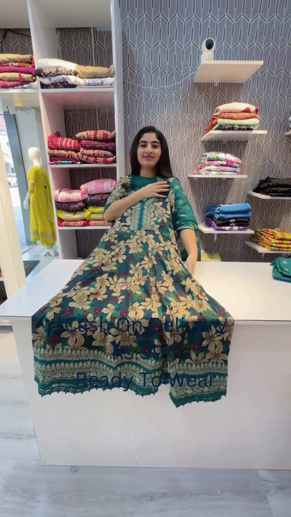 Floral Maroon Anarkali Kurta with Heavy Lace and Sequin Detailing - Image 2