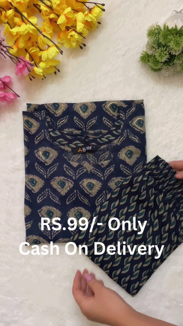 Traditional Ethnic Printed Kurti with Pant Set – Elegant Daily Wear for Women - Image 4