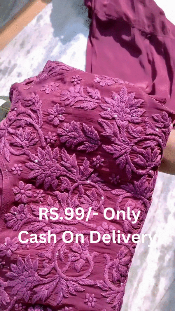 Wine Embroidered Organza Anarkali Gown Dress – Graceful & Affordable - Image 3