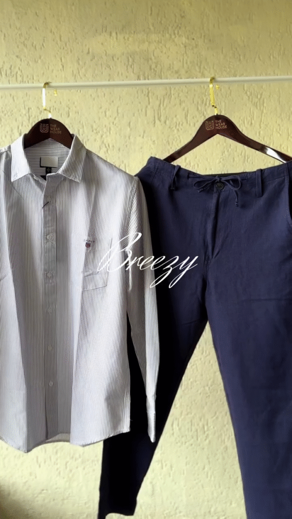 Refined Pastel Yellow Striped Shirt with Classic White Slim-Fit Jeans – Smart Casual Outfit - Image 2