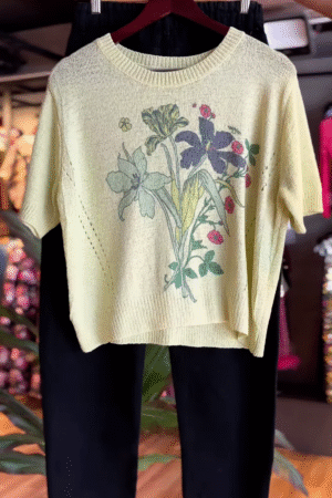 Flora & Comfort – Lemon Knit Tee with Black Pants Set