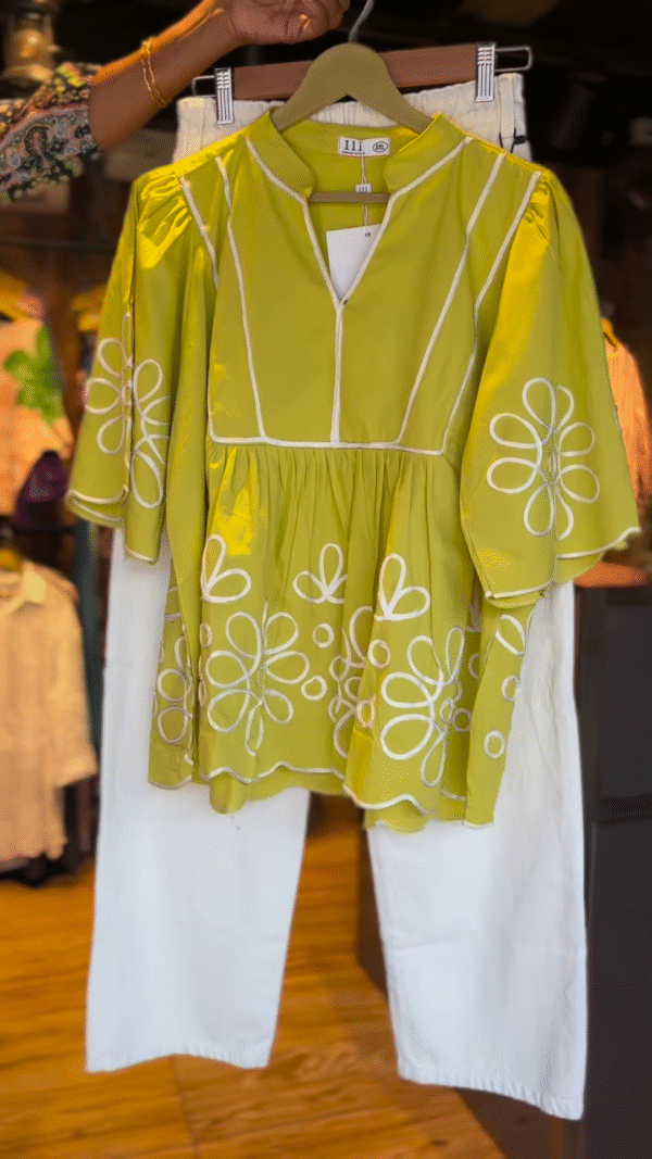 Lime Bloom – Playful Peplum Cotton Set
