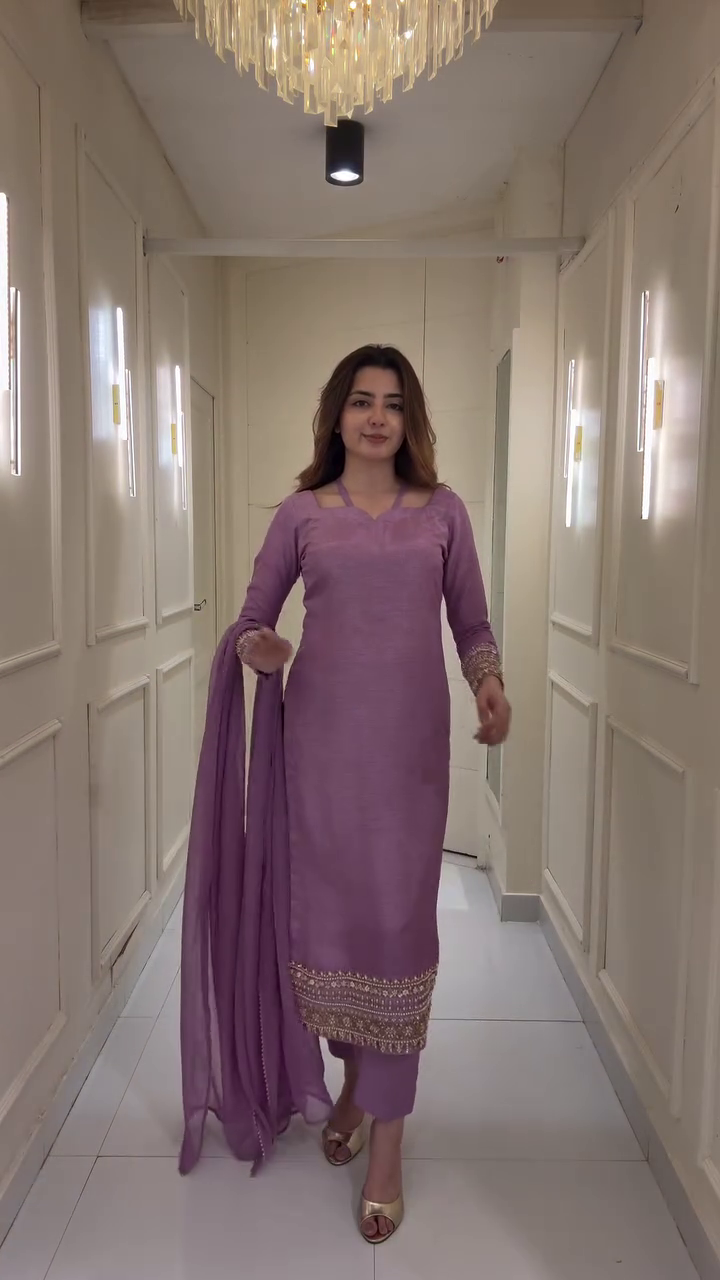 💜 Lavender Elegance Embroidered Suit Set with Dupatta – Grace in Every Step 💜 - Image 3