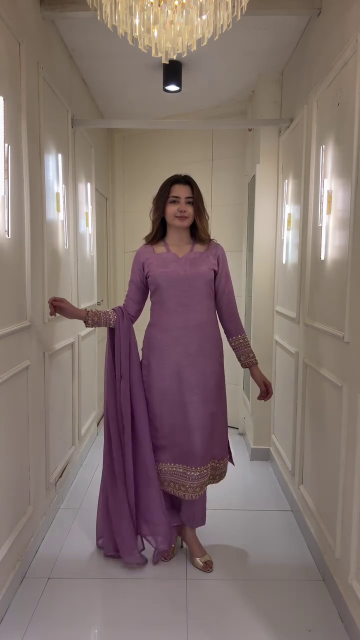 💜 Lavender Elegance Embroidered Suit Set with Dupatta – Grace in Every Step 💜