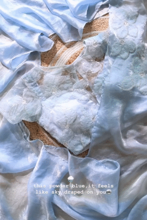 🌧️ Powder Blue Dream Organza Saree Set – Sky Draped on You 🌧️