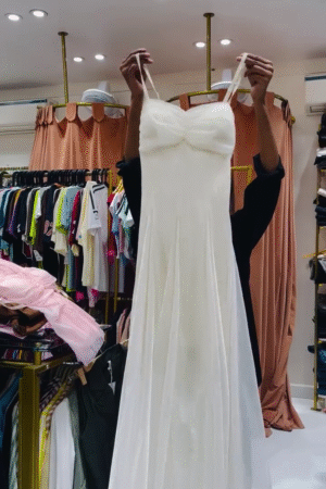 🩱Elegant Ivory Whisper Spaghetti Strap Pleated Long Dress 👗 – Ethereal Summer Flow Maxi