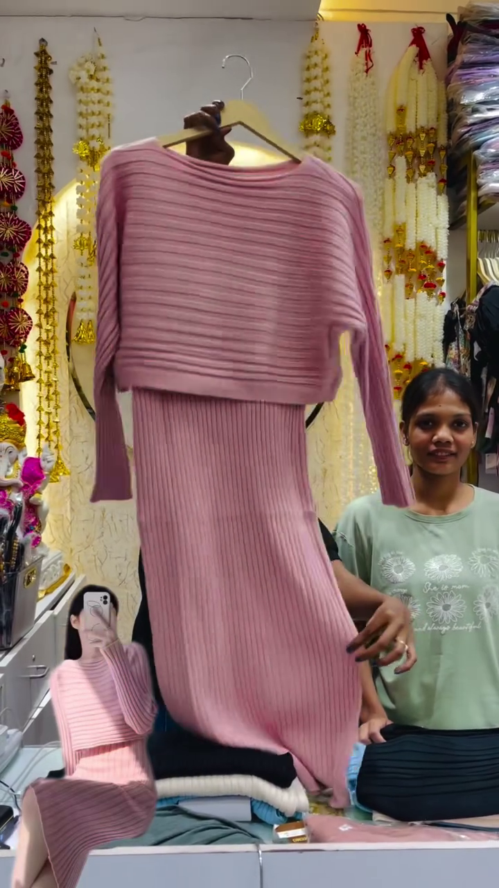 💙Sky Serenity Ribbed Knit Co-Ord Set 👗 – Two-Piece Bodycon Dress & Cropped Pullover for Effortless Chic - Image 4