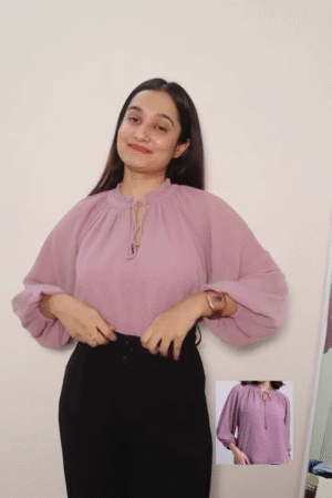 🌸 Mauve Mist Balloon Sleeve Women’s Top – Chic & Effortless Style 🌸