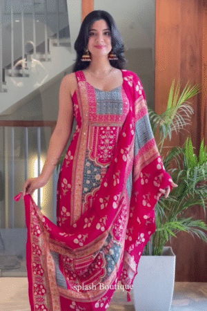 🌺 Royal Pink Heritage Kurti Set – Festive Elegance with Modern Charm 🌺