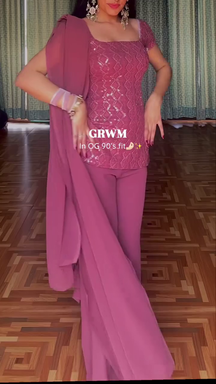 💖 Dusty Rose Sequin Peplum Sharara Set – Glamorous Festive Wear 💖 - Image 3