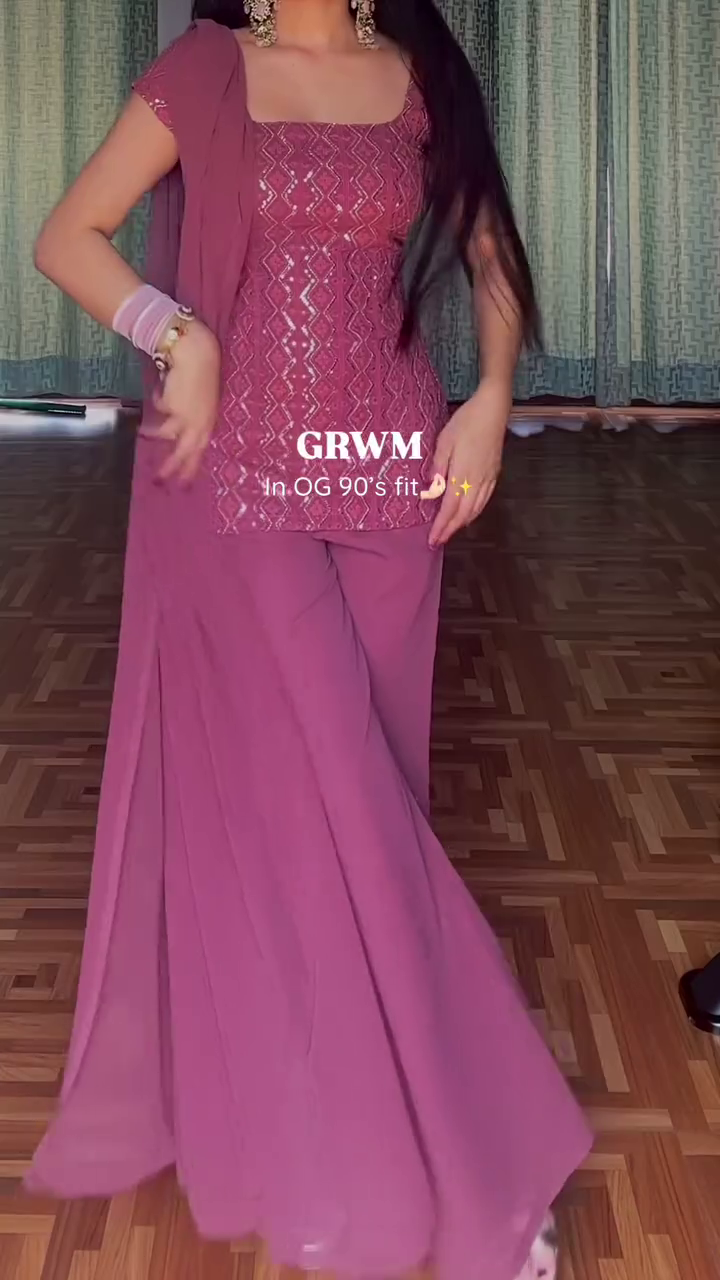 💖 Dusty Rose Sequin Peplum Sharara Set – Glamorous Festive Wear 💖 - Image 2