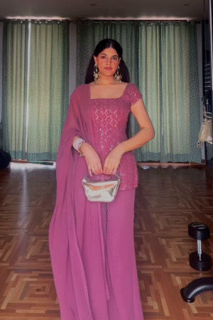 💖 Dusty Rose Sequin Peplum Sharara Set – Glamorous Festive Wear 💖