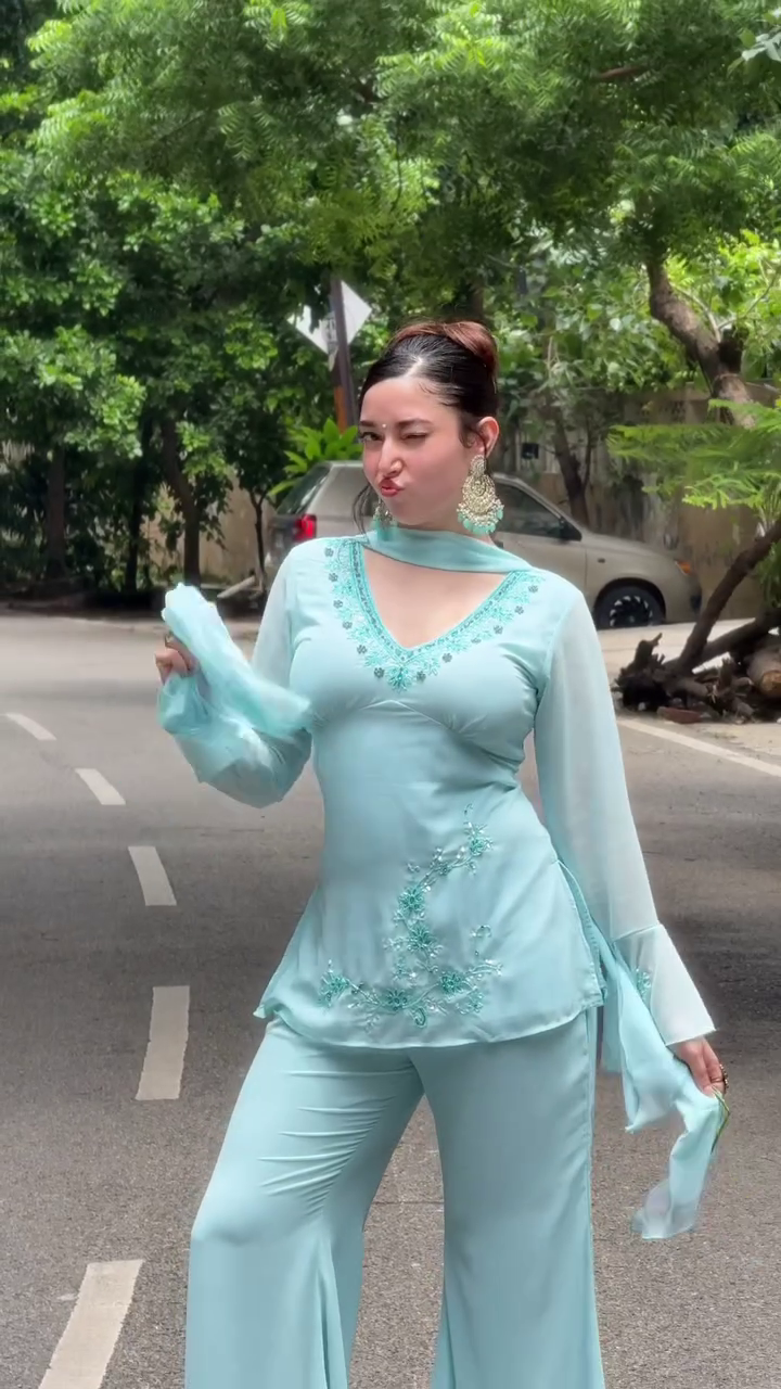 💎 Aqua Grace Embroidered Sharara Set – A Symphony of Style and Softness 💎