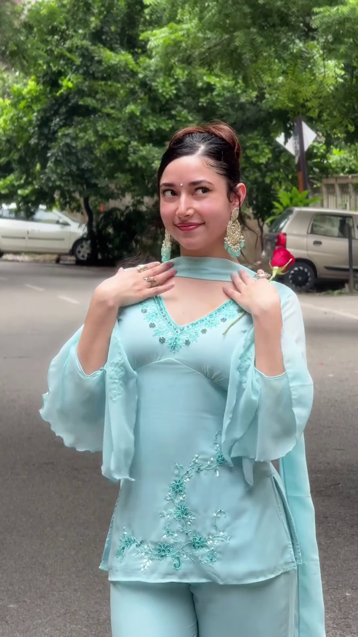 💎 Aqua Grace Embroidered Sharara Set – A Symphony of Style and Softness 💎 - Image 3