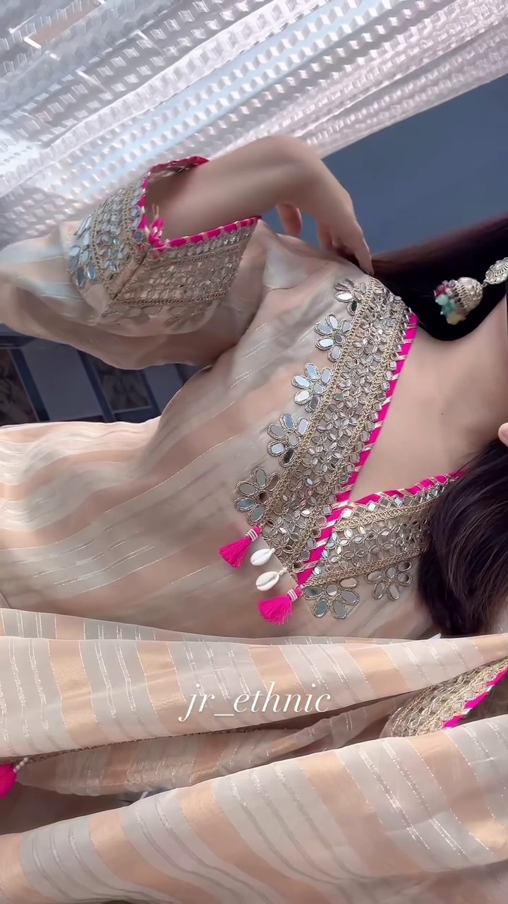 ✨ Golden Glow Festive Suit Set with Pink Pom Dupatta – A Celebration of Joy and Color ✨ - Image 3