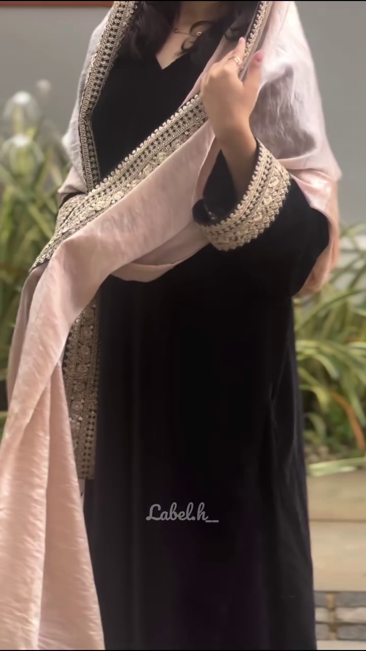 🖤 Midnight Velvet Royal Suit Set with Embroidered Dupatta – Timeless Luxury in Every Thread 🖤 - Image 4