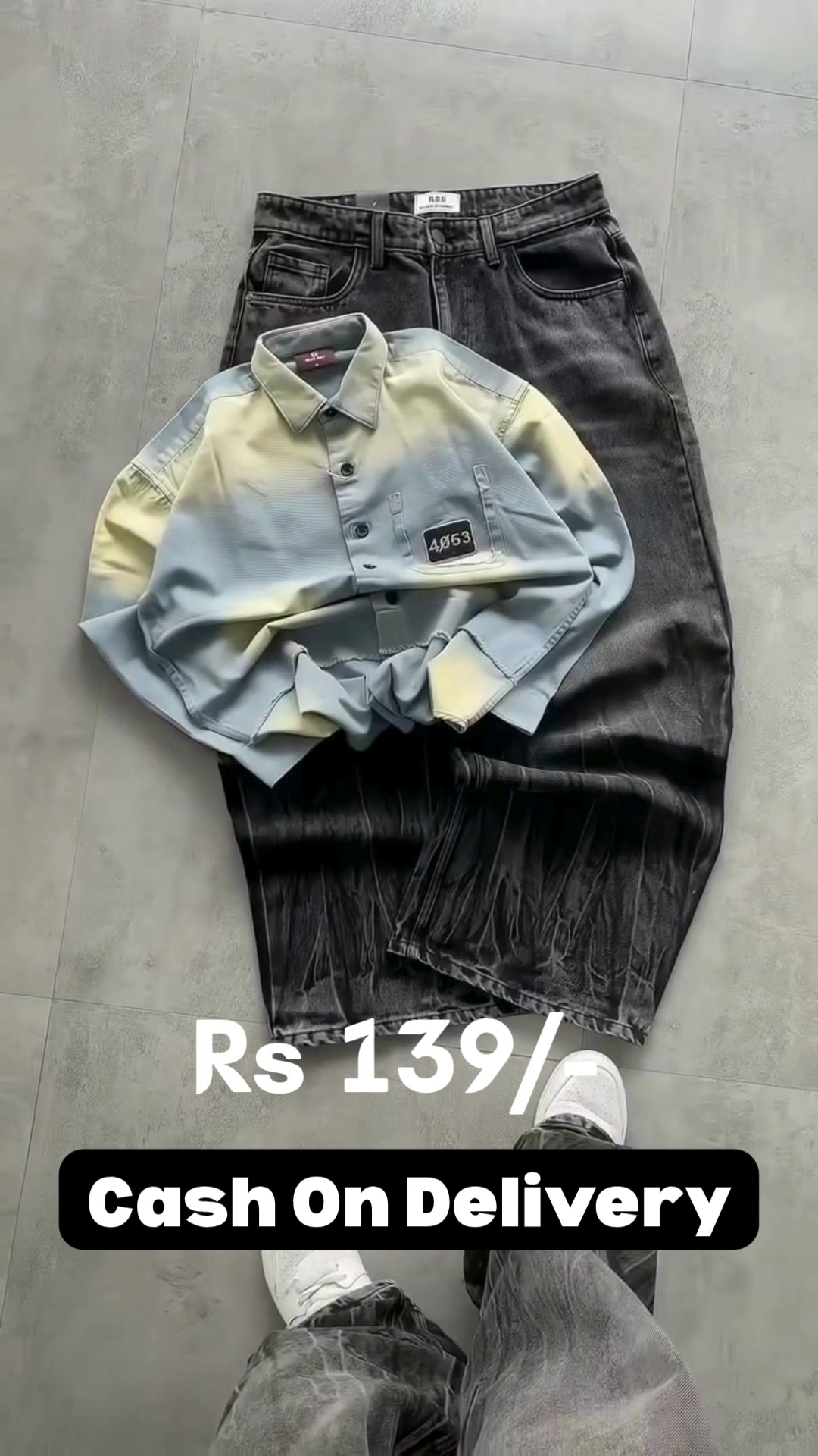 💙 Sky Dusk Gradient Denim Shirt Set – Effortless Streetwear Style 💙