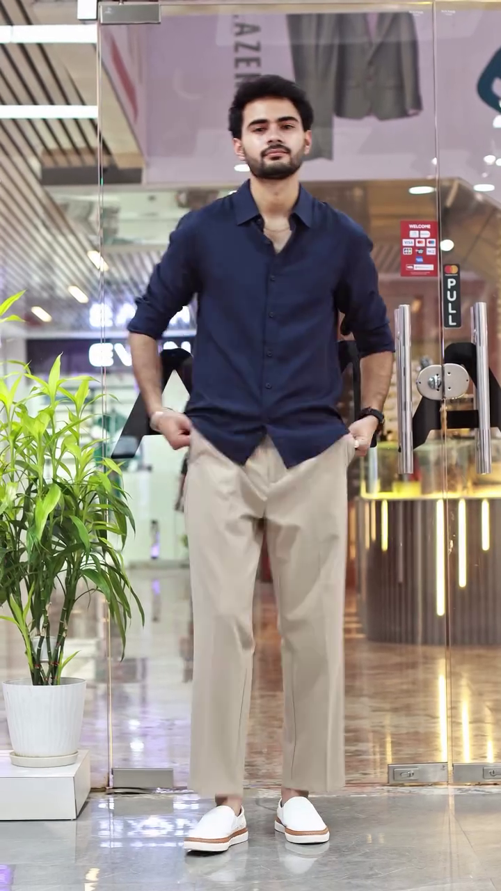 🕴️Midnight Navy Elegance Shirt & Cream Chino Ensemble