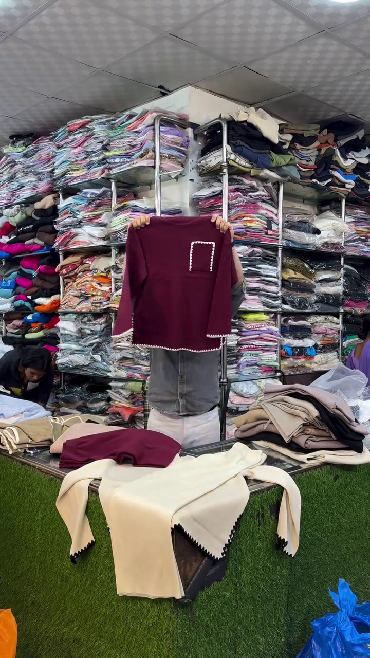 🧵 "Minimalist Modern Café Cream Knit Top with Artistic Black Scalloped Accents and Pocket Detail for Everyday Sophistication Seekers" 🧵 - Image 3