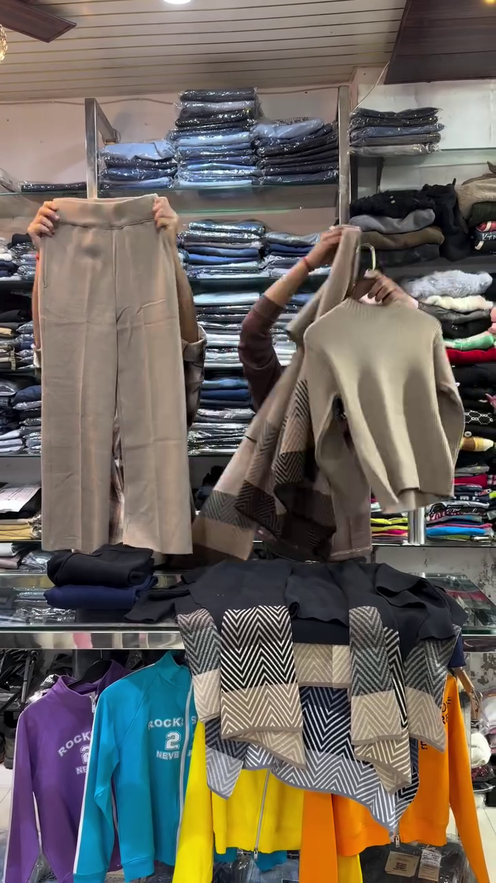 👑 "Urban Elegance Taupe Chevron Knit Sophisticated Co-ord Set with Draped Cape Cardigan and Sleek Pants for Effortless Day-to-Night Style" 👑 - Image 4