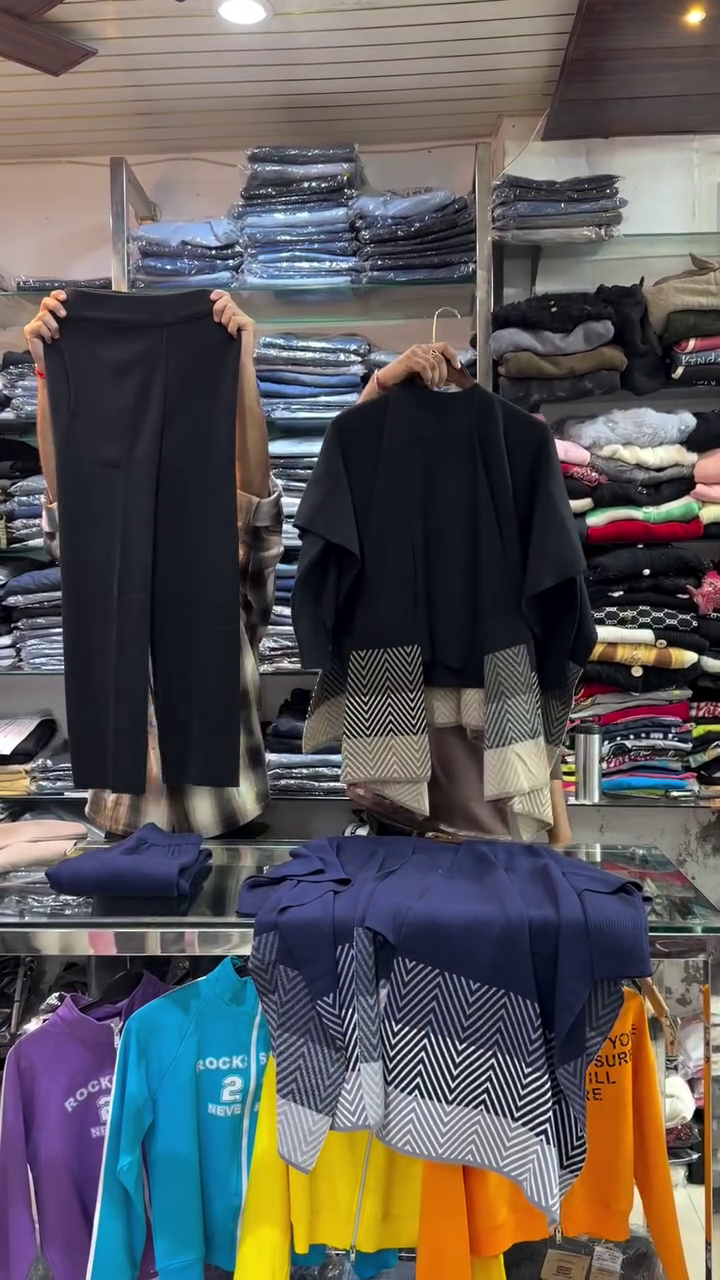 👑 "Urban Elegance Taupe Chevron Knit Sophisticated Co-ord Set with Draped Cape Cardigan and Sleek Pants for Effortless Day-to-Night Style" 👑 - Image 2