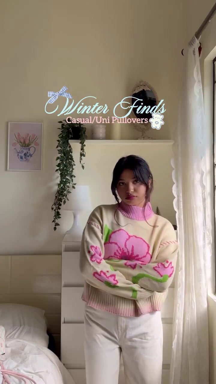 💐 "Winter Garden Pastel Bloom Velvet Touch Knit Pullover with Oversized Pink Floral Accents for Dreamy Romantic Sweethearts of Cozy Fashion" 💐