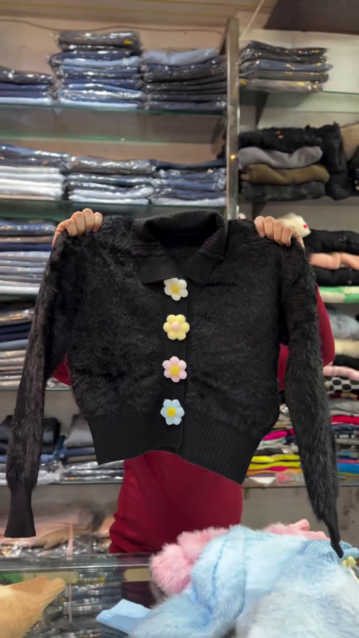 🧁 Cream Collared Fuzzy Knit Cardigan with Colorful Daisy Buttons – Cheerful All-Season Statement Layer - Image 2