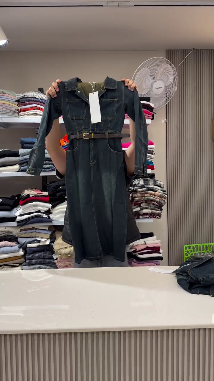 Dark Wash Belted Denim Shirt Dress with Long Sleeves and Front Pockets 🔵👗 - Image 3